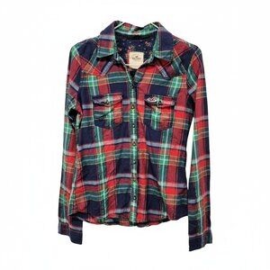 Hollister Y2K Vintage Plaid Button down Womens Long Sleeve Shirt size Small